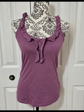 Chado Mauve Purple Ruffle Henley Racerback Tank Top - Size Medium
